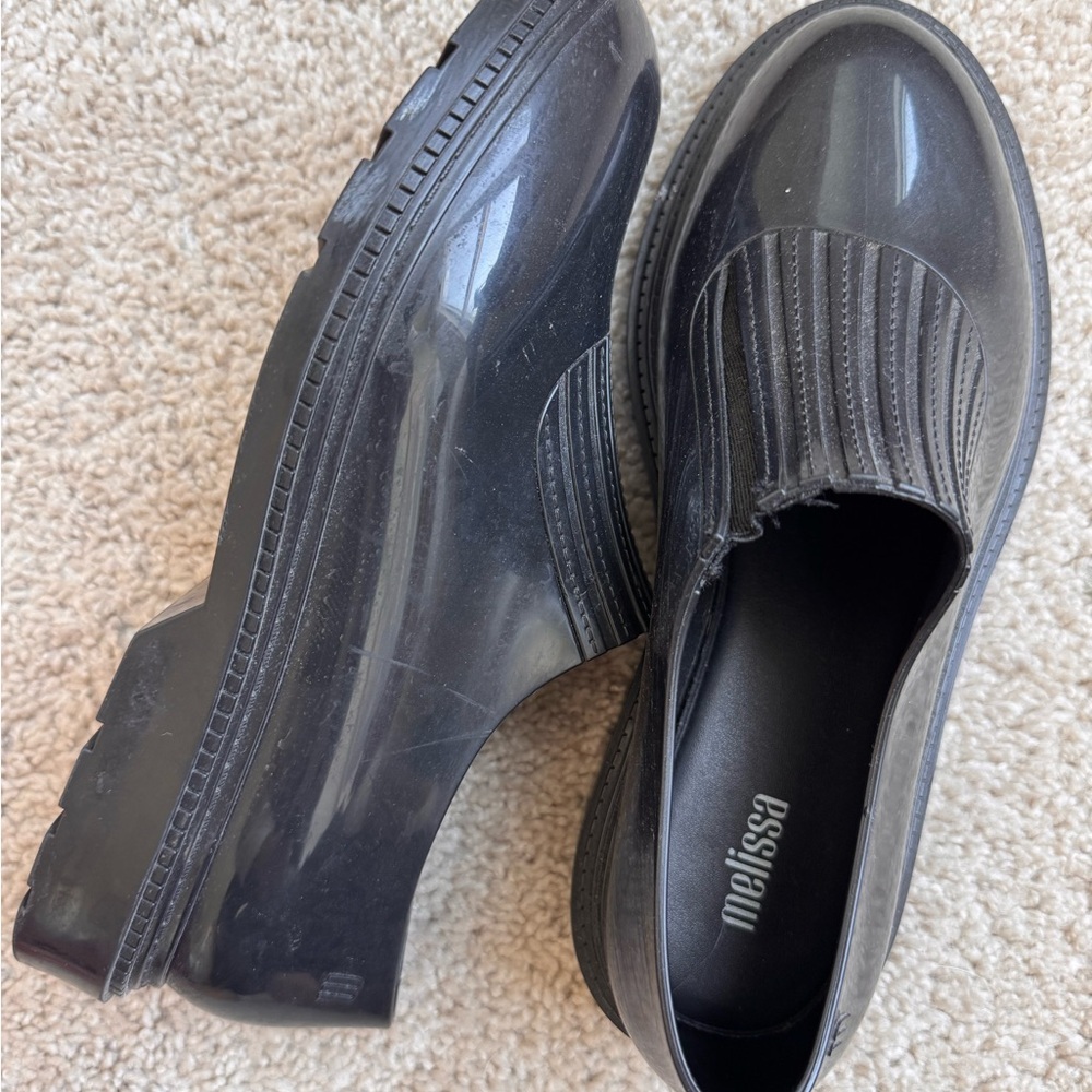 Melissa Black Rubber Slip-On Flats Comfort Women's Size 8 Casual Round Toe - Picture 4 of 6